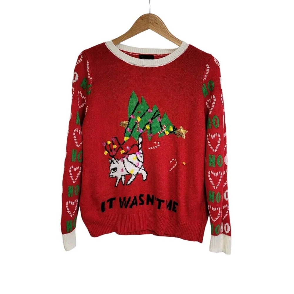 Joe Boxer "It Wasn't Me" Naughty Kitty Cat Ugly Christmas Sweater Size XL